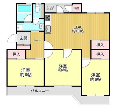 藤阪ハイツA2-3階図面ライズ